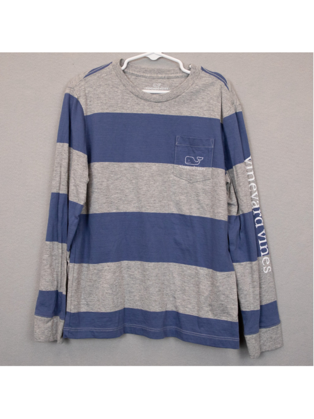 Boys Vineyard Vines blue and grey strip long sleeve shirt-7